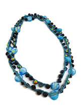 Load image into Gallery viewer, Turquoise Color and Dark Blue Glass Bead Infinity Crochet Necklace