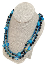 Load image into Gallery viewer, Turquoise Color and Dark Blue Glass Bead Infinity Crochet Necklace