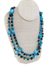 Load image into Gallery viewer, Turquoise Color and Dark Blue Glass Bead Infinity Crochet Necklace