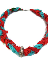 Load image into Gallery viewer, Multi-Color Recycled Sari Silk Ribbon Crochet Necklace