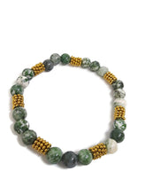 Load image into Gallery viewer, Green Mixed Ornamental Stone Bead Stretch Bracelet