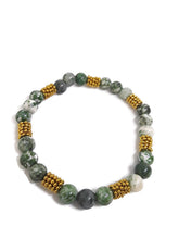 Load image into Gallery viewer, Green Mixed Ornamental Stone Bead Stretch Bracelet