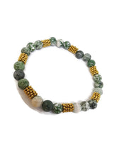 Load image into Gallery viewer, Green Mixed Ornamental Stone Bead Stretch Bracelet