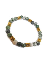 Load image into Gallery viewer, Green Mixed Ornamental Stone Bead Stretch Bracelet