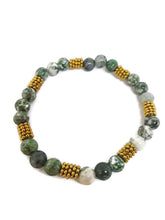 Load image into Gallery viewer, Green Mixed Ornamental Stone Bead Stretch Bracelet