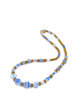 Load image into Gallery viewer, Light Blue Czech Glass and Gold Tone Spacer Bead Necklace