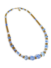Load image into Gallery viewer, Light Blue Czech Glass and Gold Tone Spacer Bead Necklace