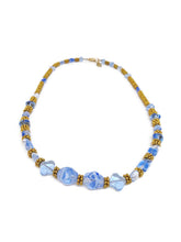 Load image into Gallery viewer, Light Blue Czech Glass and Gold Tone Spacer Bead Necklace