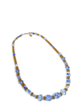 Load image into Gallery viewer, Light Blue Czech Glass and Gold Tone Spacer Bead Necklace