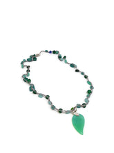 Load image into Gallery viewer, Multi-Color Green Czech Glass Bead Crochet Necklace with Leaf Shape Pendant