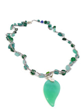 Load image into Gallery viewer, Multi-Color Green Czech Glass Bead Crochet Necklace with Leaf Shape Pendant