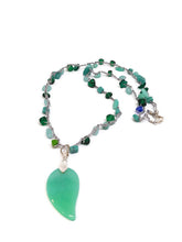 Load image into Gallery viewer, Multi-Color Green Czech Glass Bead Crochet Necklace with Leaf Shape Pendant