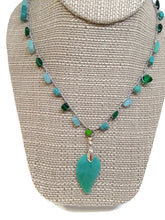 Load image into Gallery viewer, Multi-Color Green Czech Glass Bead Crochet Necklace with Leaf Shape Pendant