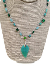 Load image into Gallery viewer, Multi-Color Green Czech Glass Bead Crochet Necklace with Leaf Shape Pendant