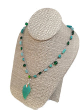 Load image into Gallery viewer, Multi-Color Green Czech Glass Bead Crochet Necklace with Leaf Shape Pendant