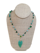 Load image into Gallery viewer, Multi-Color Green Czech Glass Bead Crochet Necklace with Leaf Shape Pendant