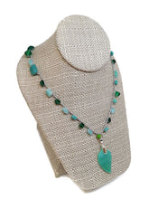 Load image into Gallery viewer, Multi-Color Green Czech Glass Bead Crochet Necklace with Leaf Shape Pendant