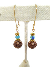 Load image into Gallery viewer, Carved Acrylic Bead Earrings with Turquoise Color Czech Glass Beads