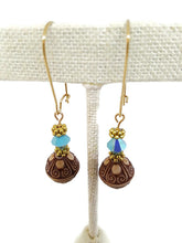 Load image into Gallery viewer, Carved Acrylic Bead Earrings with Turquoise Color Czech Glass Beads