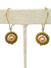 Load image into Gallery viewer, Champagne Color Fresh Water Pearl Earrings in Gold Tone Bead Frames