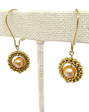 Load image into Gallery viewer, Champagne Color Fresh Water Pearl Earrings in Gold Tone Bead Frames