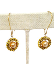 Load image into Gallery viewer, Champagne Color Fresh Water Pearl Earrings in Gold Tone Bead Frames