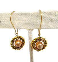 Load image into Gallery viewer, Champagne Color Fresh Water Pearl Earrings in Gold Tone Bead Frames