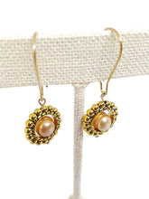 Load image into Gallery viewer, Champagne Color Fresh Water Pearl Earrings in Gold Tone Bead Frames