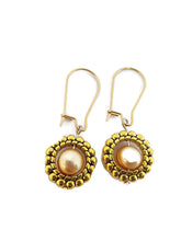 Load image into Gallery viewer, Champagne Color Fresh Water Pearl Earrings in Gold Tone Bead Frames