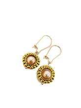 Load image into Gallery viewer, Champagne Color Fresh Water Pearl Earrings in Gold Tone Bead Frames