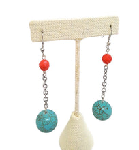 Load image into Gallery viewer, Turquoise Color Ceramic Bead and Orange Czech Glass Bead Earrings