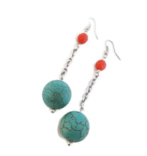 Load image into Gallery viewer, Turquoise Color Ceramic Bead and Orange Czech Glass Bead Earrings
