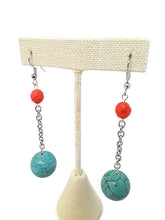 Load image into Gallery viewer, Turquoise Color Ceramic Bead and Orange Czech Glass Bead Earrings
