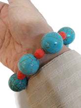 Load image into Gallery viewer, Turquoise Color Ceramic Beads and Orange Czech Glass Bead Stretch Bracelet