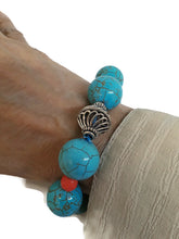 Load image into Gallery viewer, Turquoise Color Ceramic Beads and Orange Czech Glass Bead Stretch Bracelet