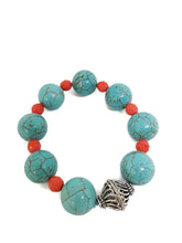 Load image into Gallery viewer, Turquoise Color Ceramic Beads and Orange Czech Glass Bead Stretch Bracelet