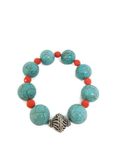 Load image into Gallery viewer, Turquoise Color Ceramic Beads and Orange Czech Glass Bead Stretch Bracelet