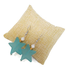 Load image into Gallery viewer, Light Blue Star Resin Bead Earrings with White Czech Glass Beads
