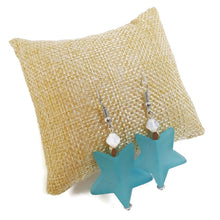 Load image into Gallery viewer, Light Blue Star Resin Bead Earrings with White Czech Glass Beads