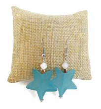 Load image into Gallery viewer, Light Blue Star Resin Bead Earrings with White Czech Glass Beads