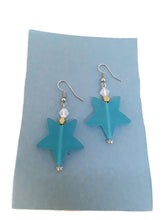 Load image into Gallery viewer, Light Blue Star Resin Bead Earrings with White Czech Glass Beads