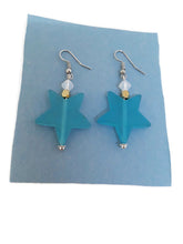 Load image into Gallery viewer, Light Blue Star Resin Bead Earrings with White Czech Glass Beads