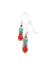 Load image into Gallery viewer, Blue Agate and Orange Czech Glass Bead Earrings