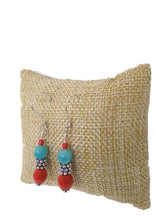 Load image into Gallery viewer, Blue Agate and Orange Czech Glass Bead Earrings