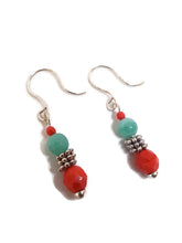 Load image into Gallery viewer, Blue Agate and Orange Czech Glass Bead Earrings