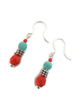 Load image into Gallery viewer, Blue Agate and Orange Czech Glass Bead Earrings