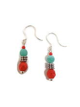 Load image into Gallery viewer, Blue Agate and Orange Czech Glass Bead Earrings