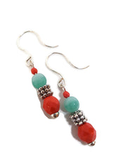 Load image into Gallery viewer, Blue Agate and Orange Czech Glass Bead Earrings