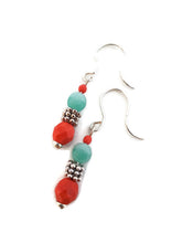 Load image into Gallery viewer, Blue Agate and Orange Czech Glass Bead Earrings