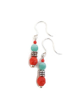 Load image into Gallery viewer, Blue Agate and Orange Czech Glass Bead Earrings